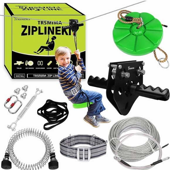 enterity Other - 76FT Zipline for Backyard Kids and Adults Up to 350 lbs Zip Line Trolley Kit